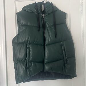 Fashion Nova Sage Green Hooded Puffer Vest - M